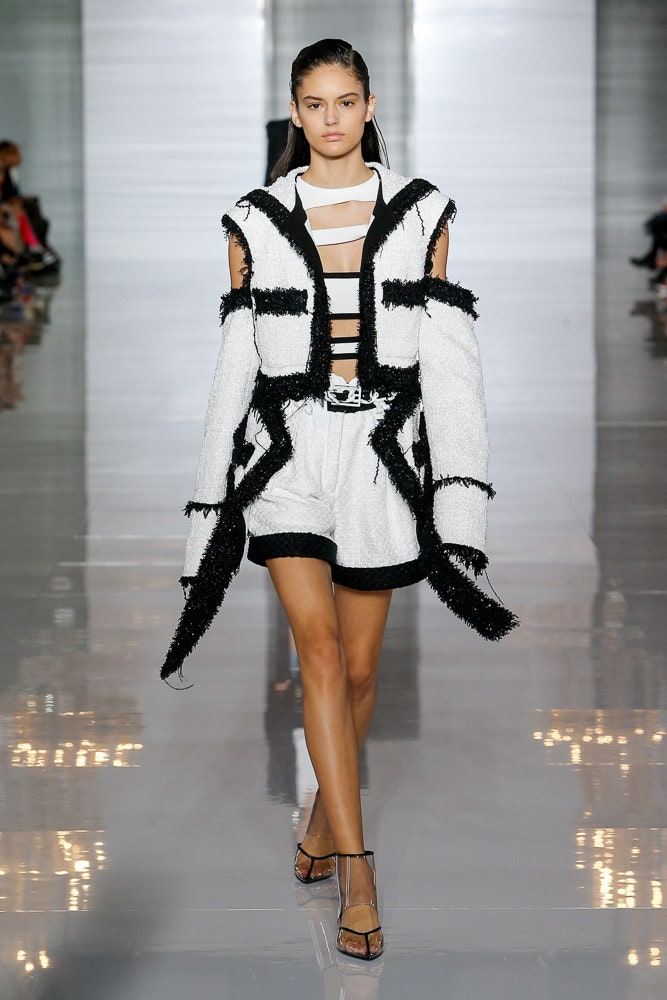 fitted white and black coat with shorts