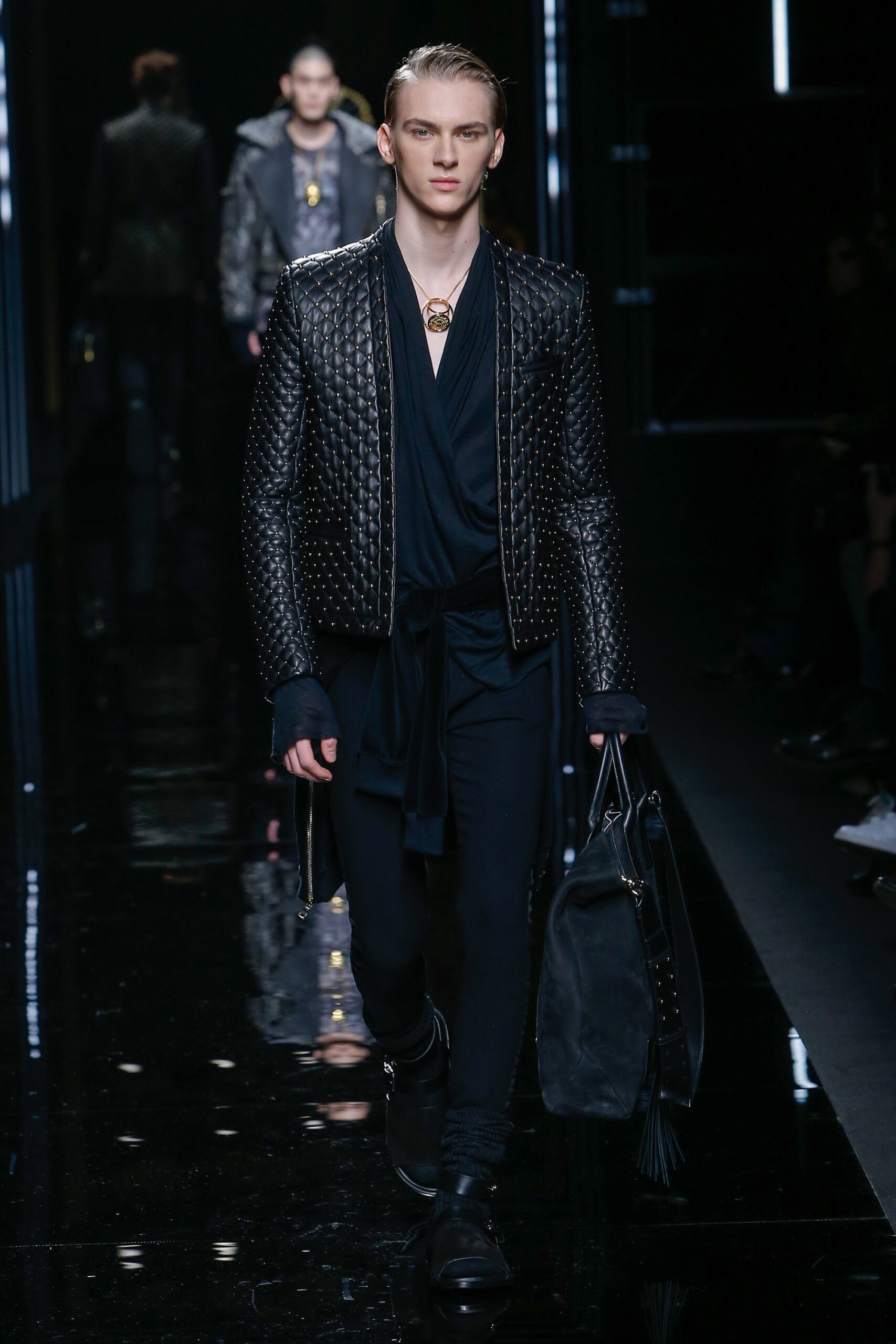black leather quilted jacket