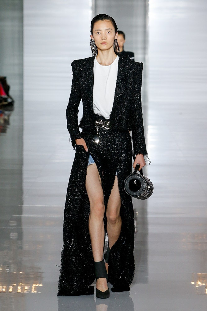 black tweed midi dress with slit