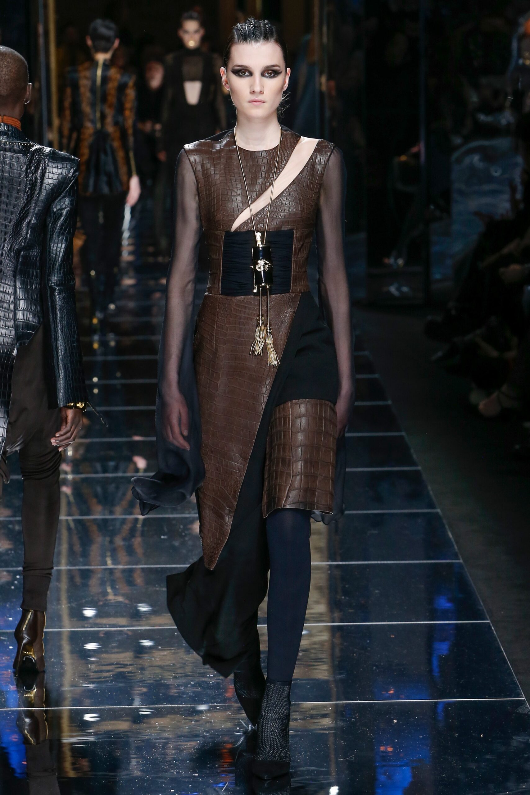black and brown asymmetric dress
