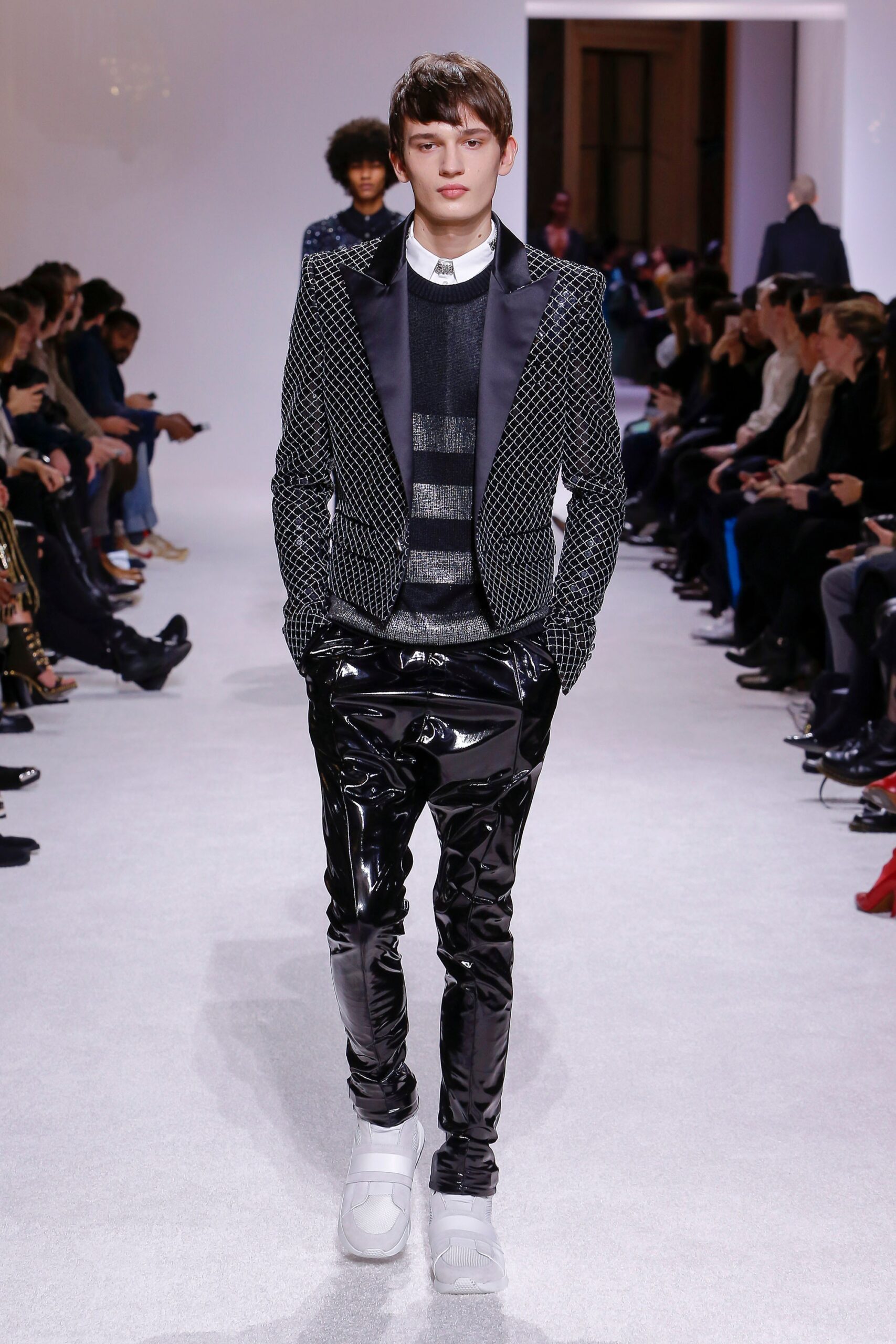 black cotton long-sleeve collared tailored buttoned layered blazer