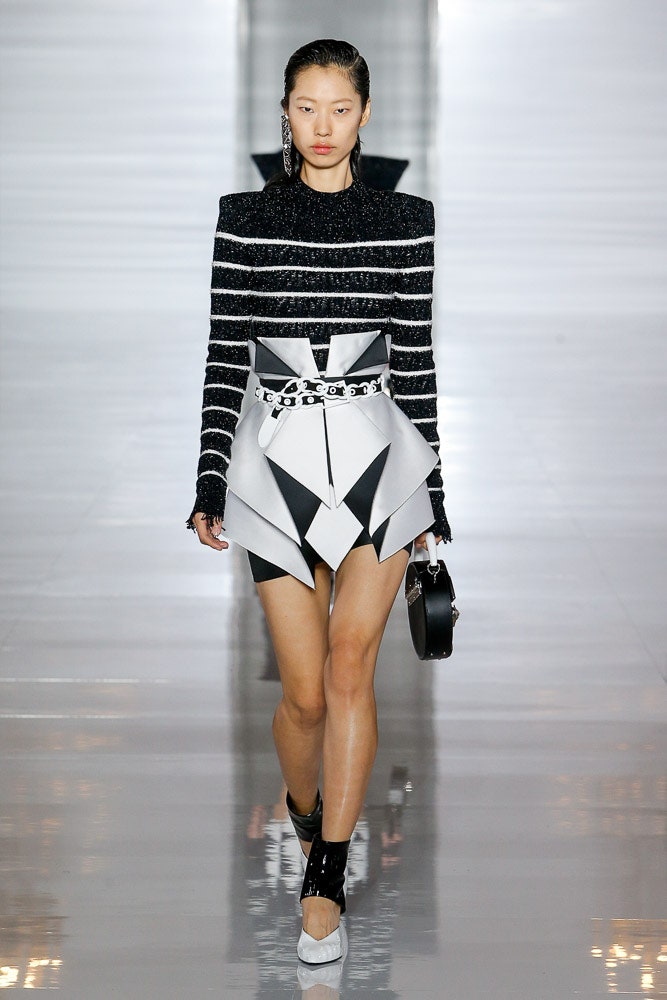 fitted black and white asymmetric dress