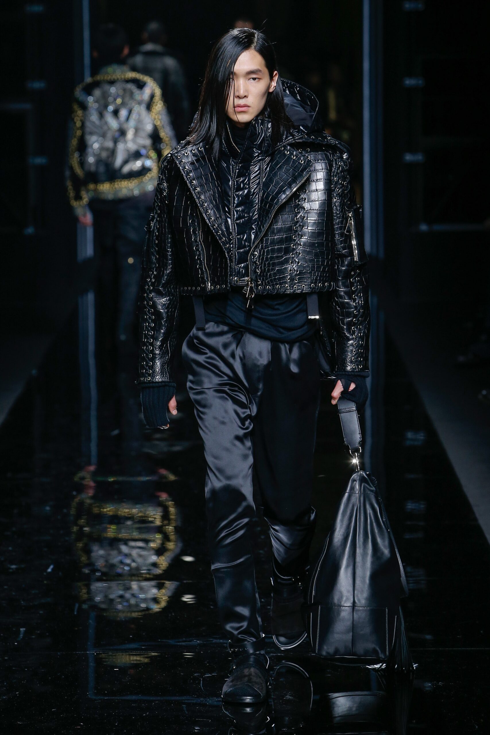 black leather jacket and pants
