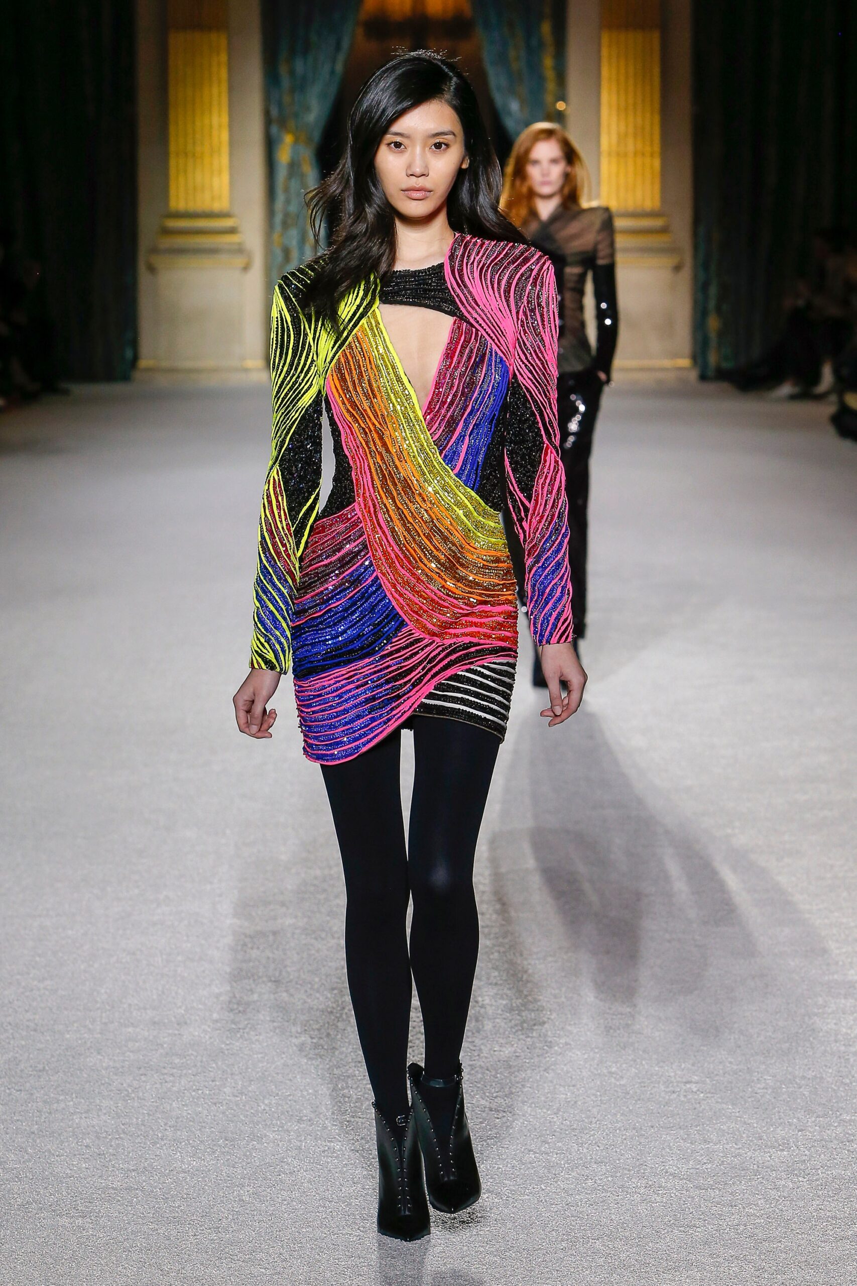 multi-colored fitted mini dress