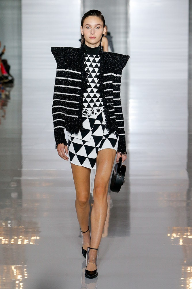 black and white fitted jacket and dress
