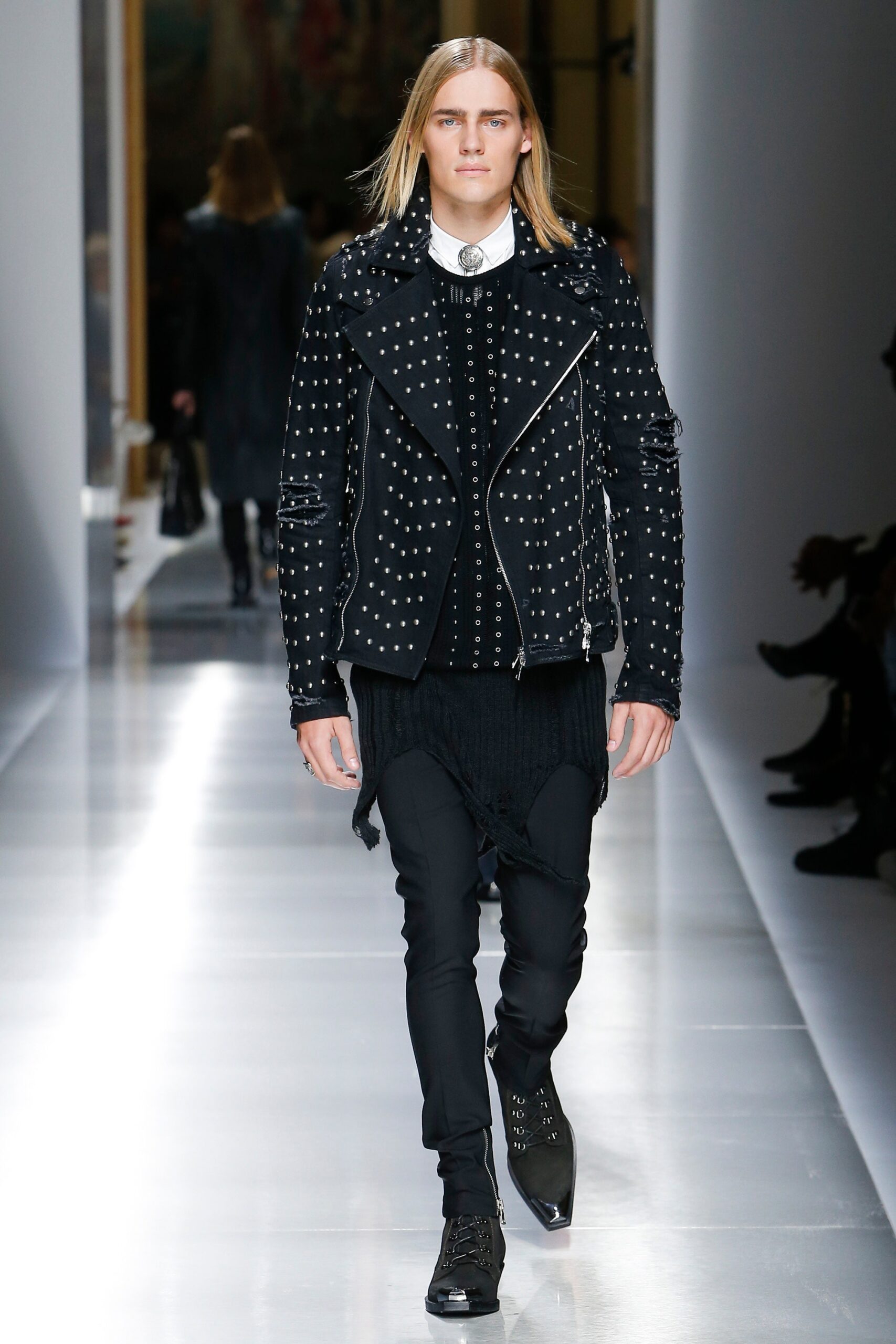 black leather studded jacket