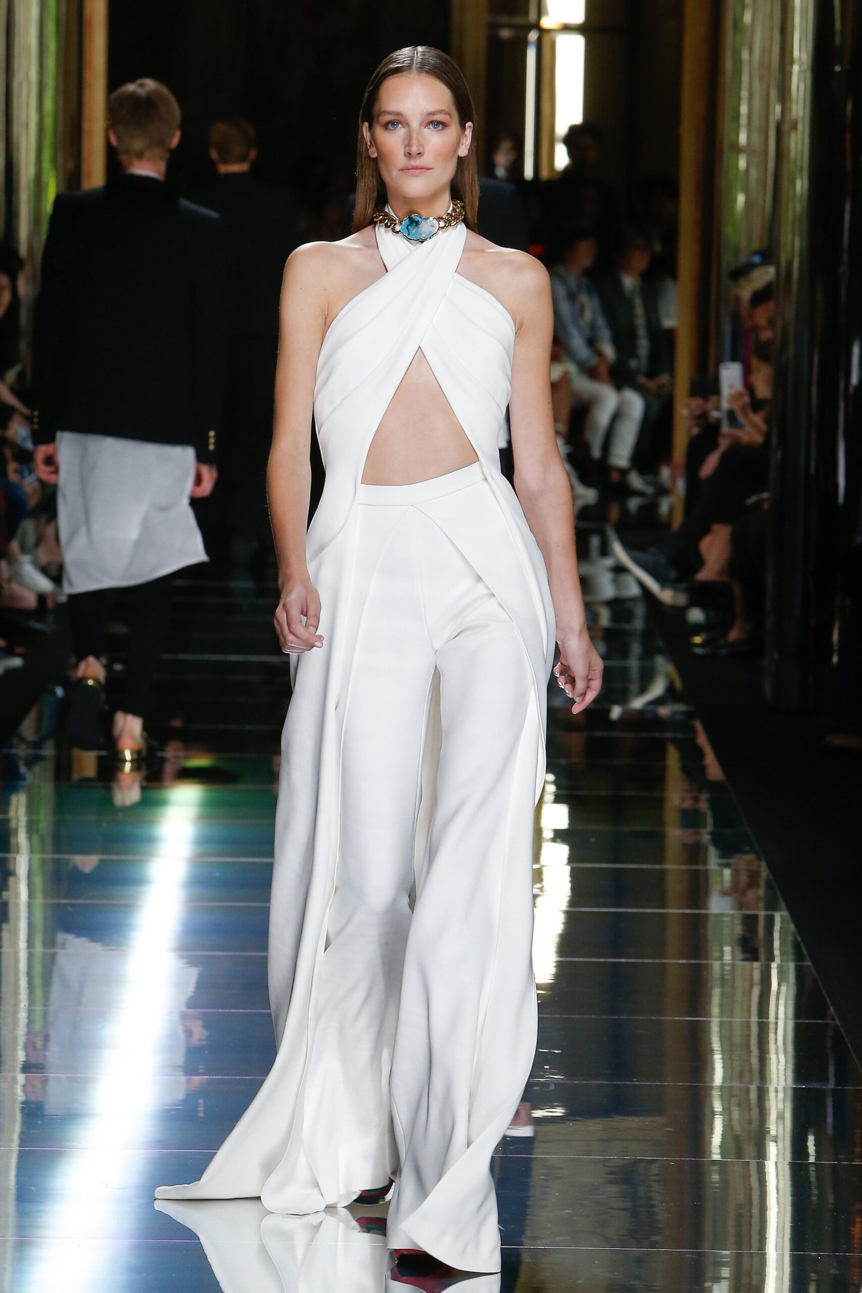 white silk fitted jumpsuit