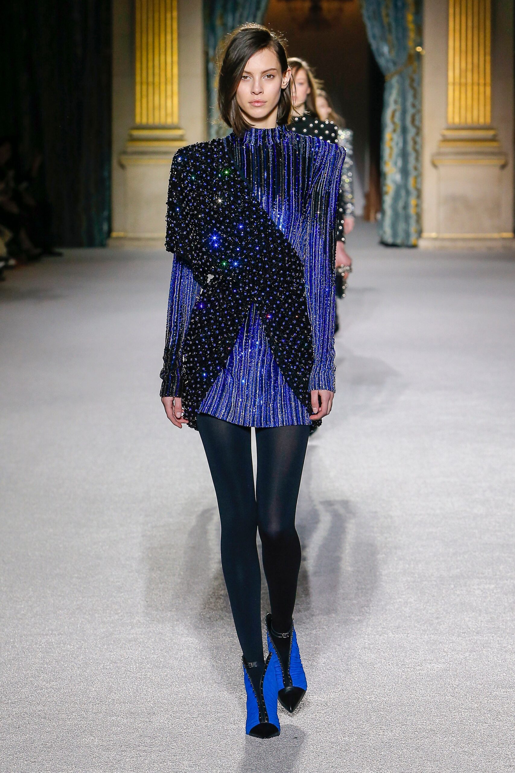 blue embellished asymmetric dress