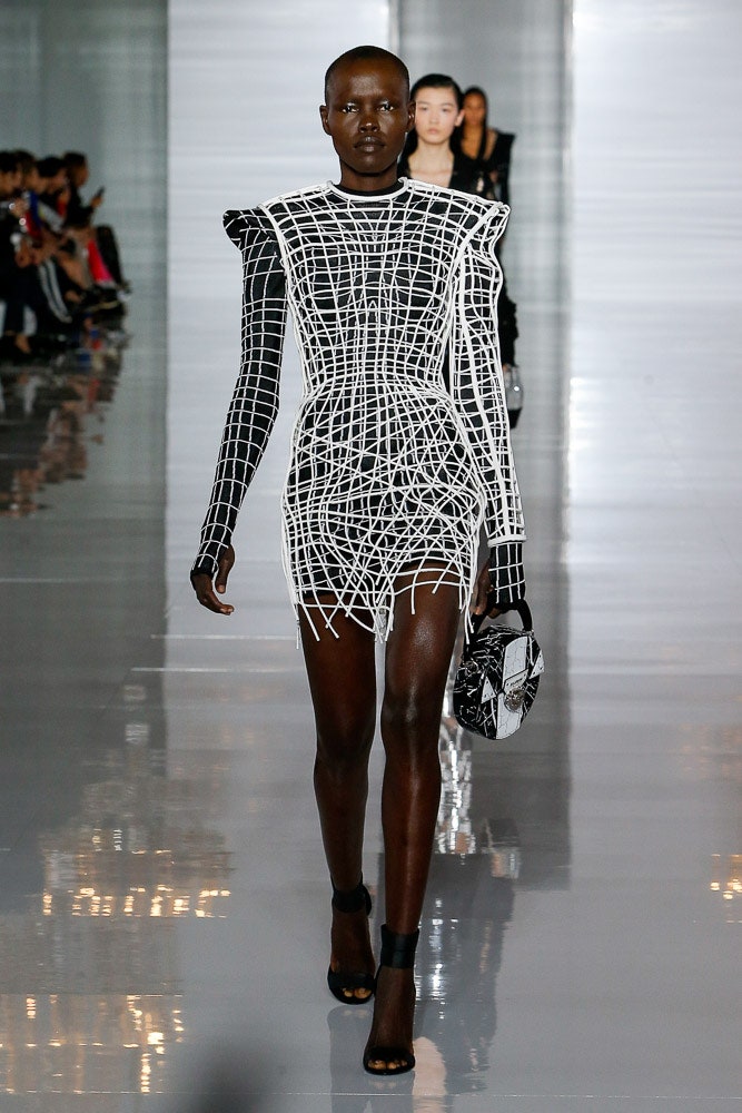 black and white structured mini dress