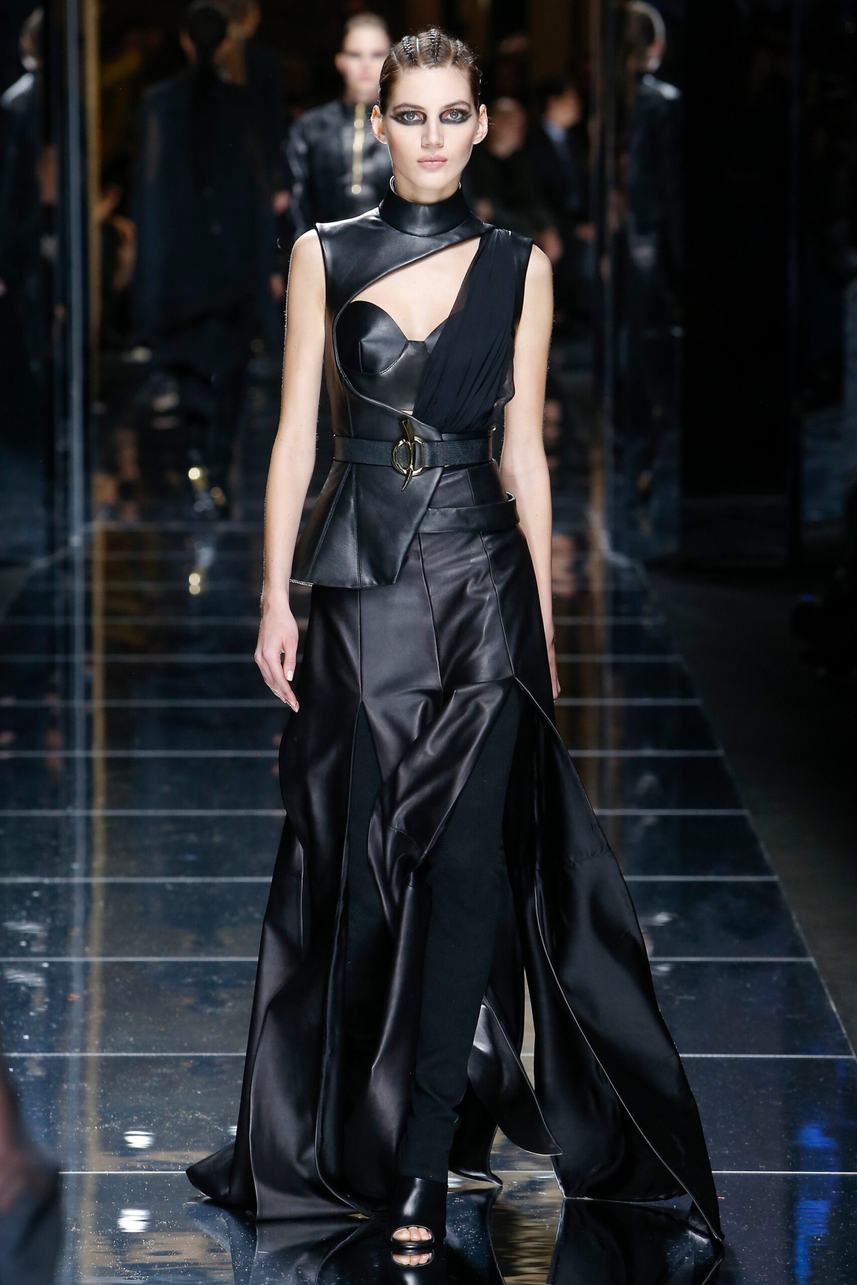 black silk fitted gown