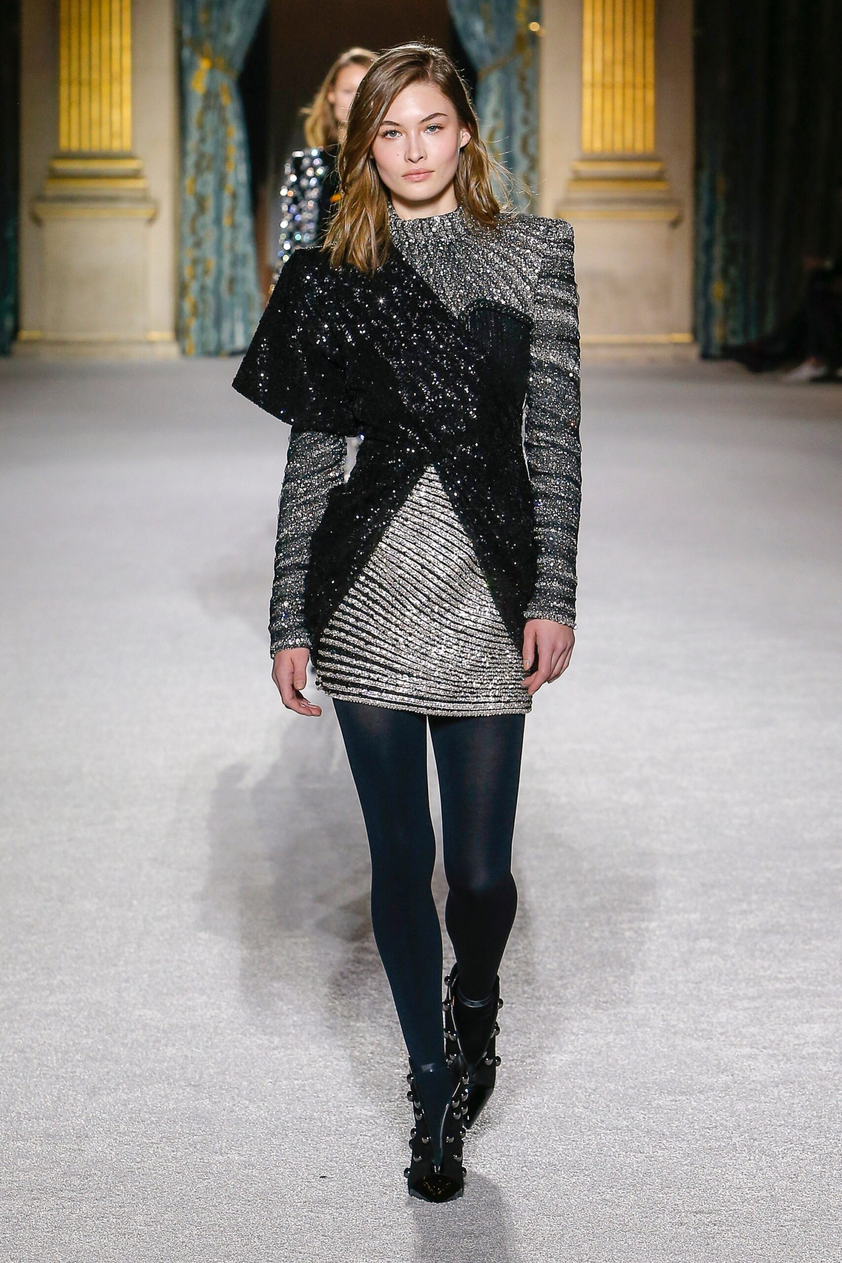 black and silver asymmetric mini dress