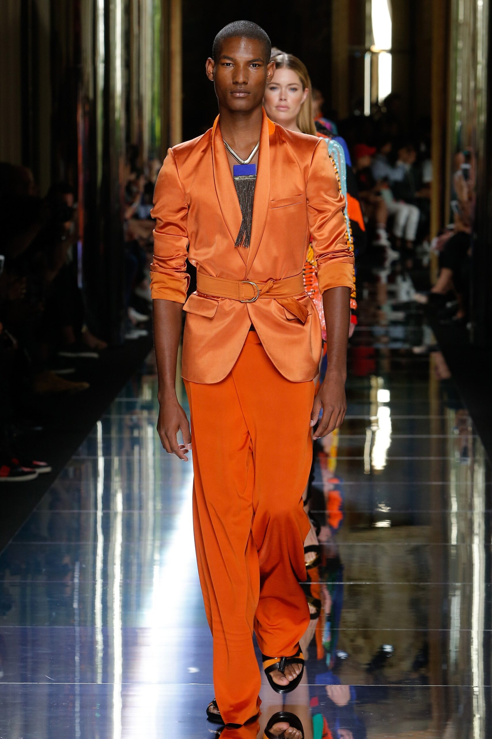 orange silk tailored suit
