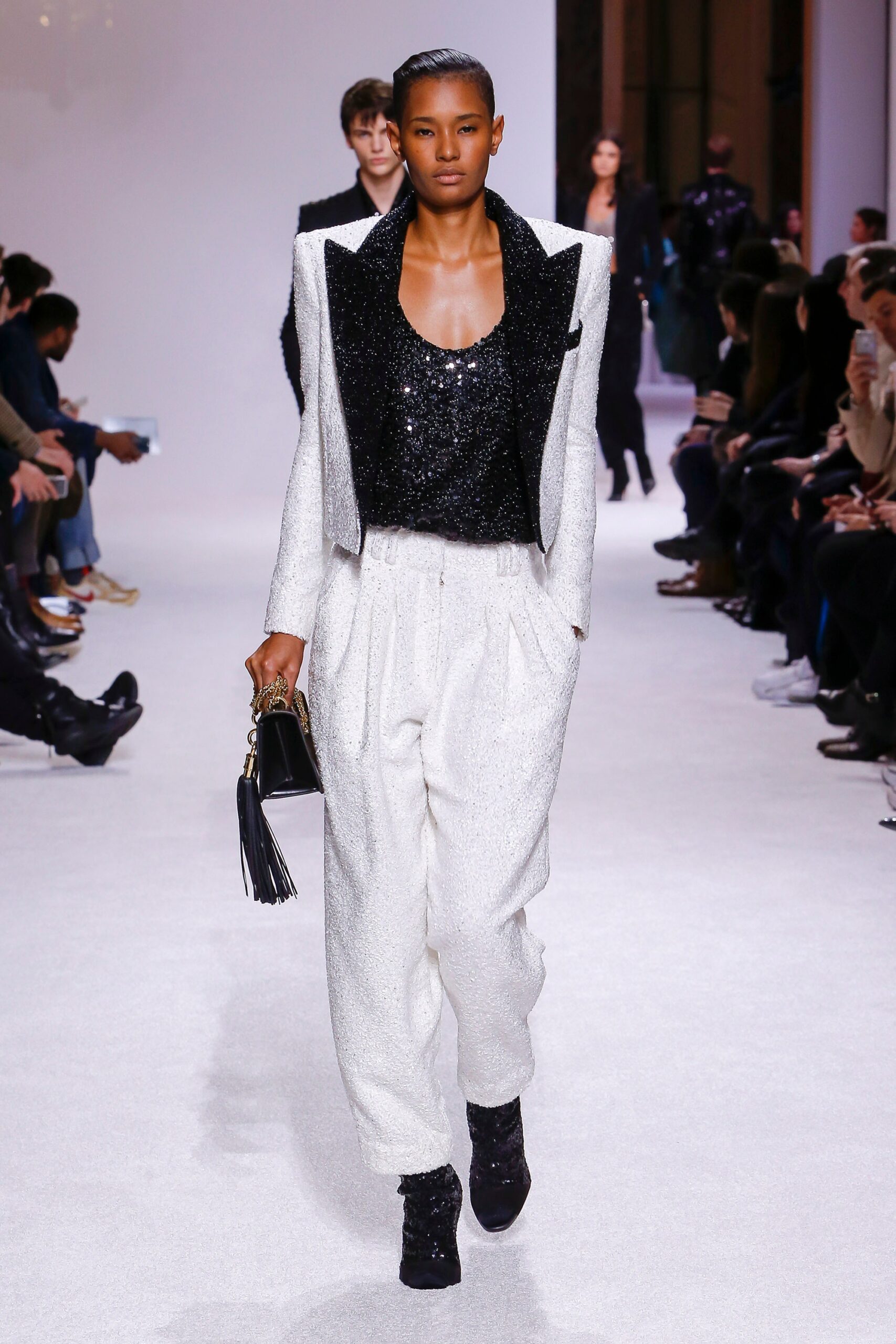 black and white sequined blazer