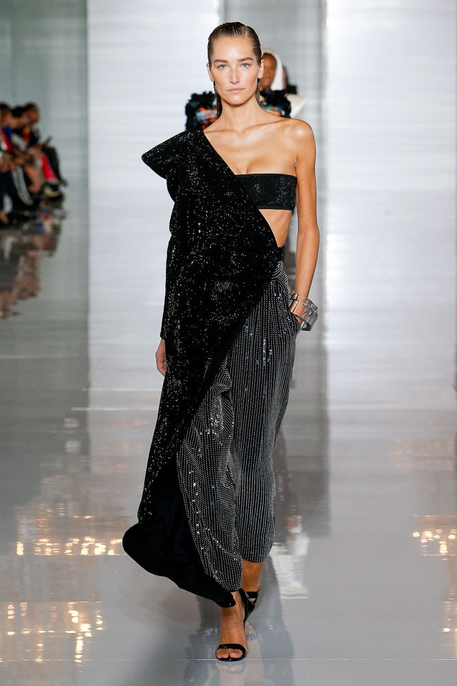 black sequin asymmetric dress