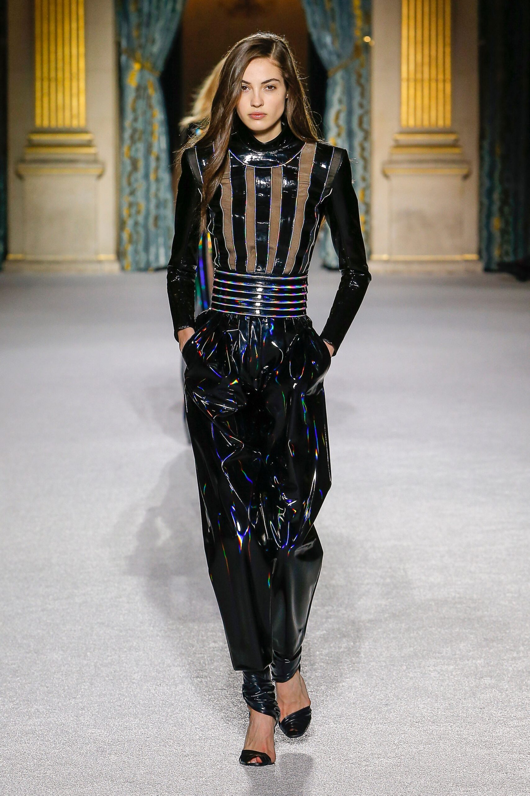 black vinyl fitted jumpsuit