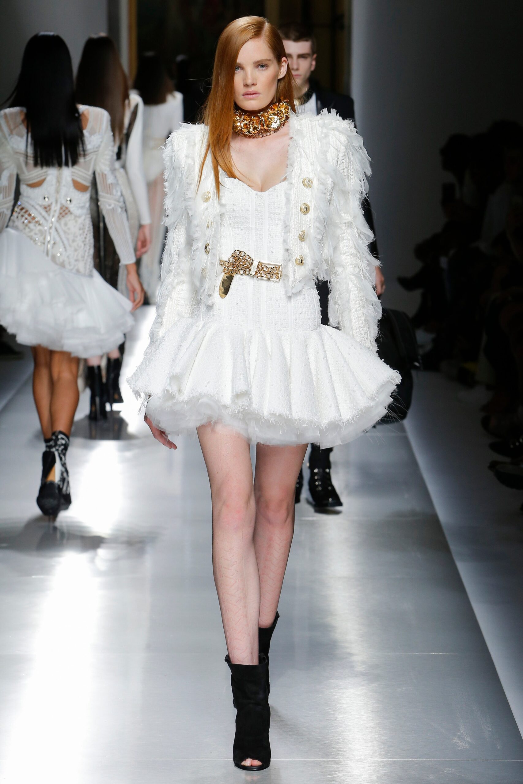 white pleated mini dress with jacket