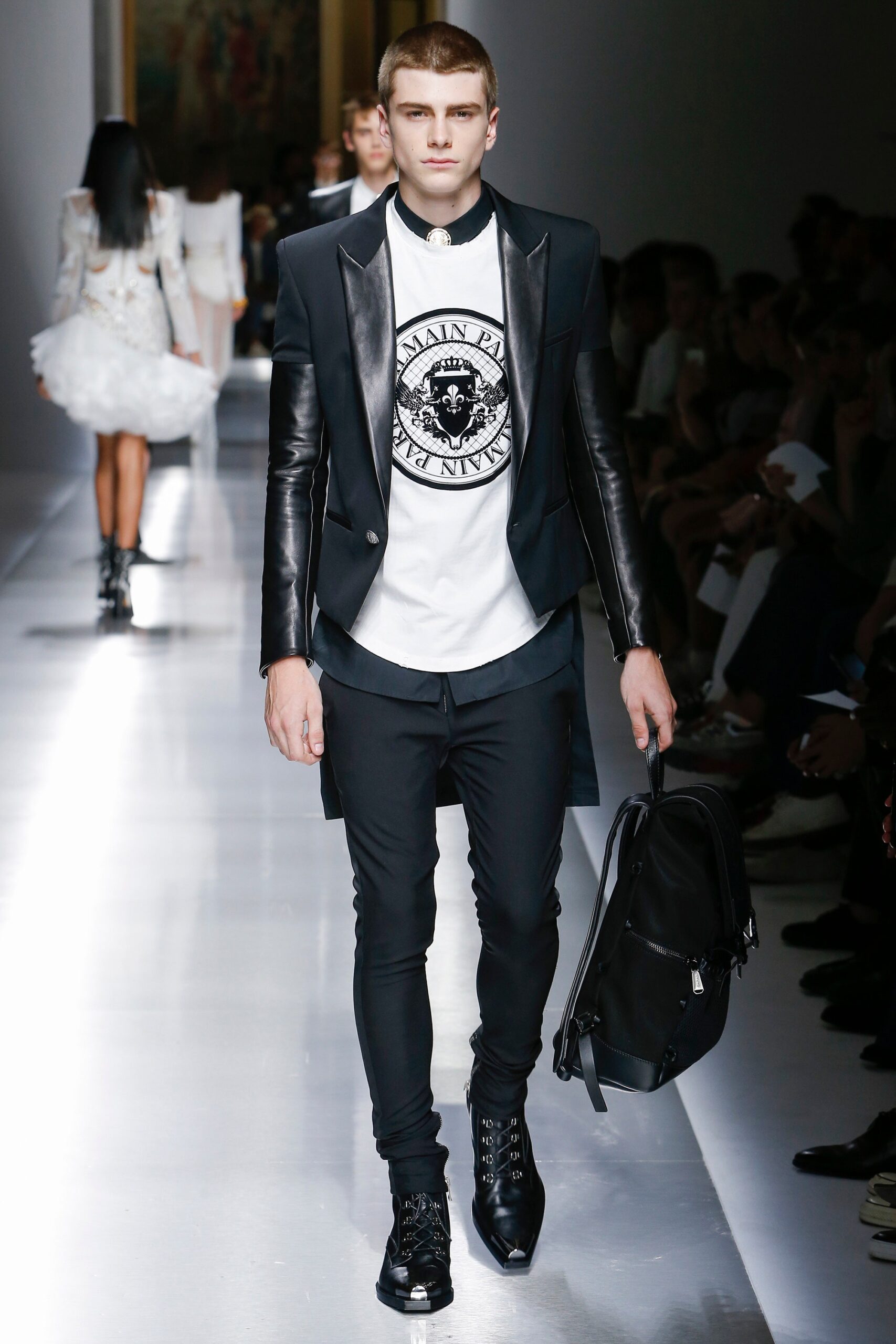 black tailored blazer with white t-shirt