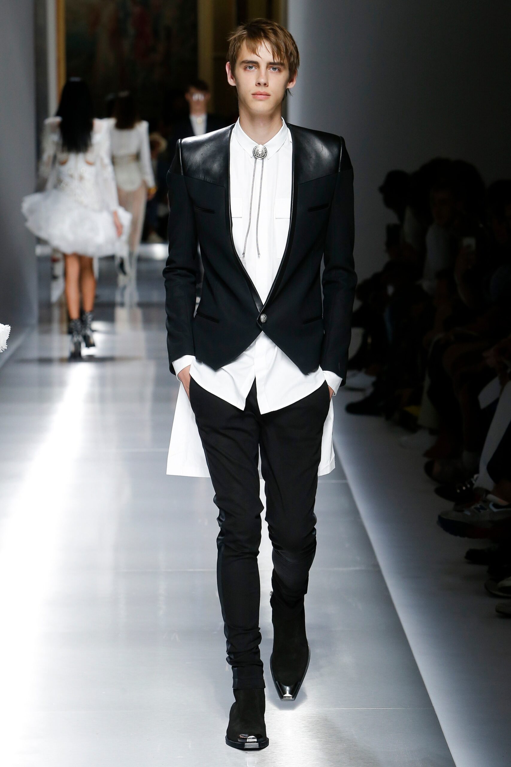 black tailored blazer with white shirt