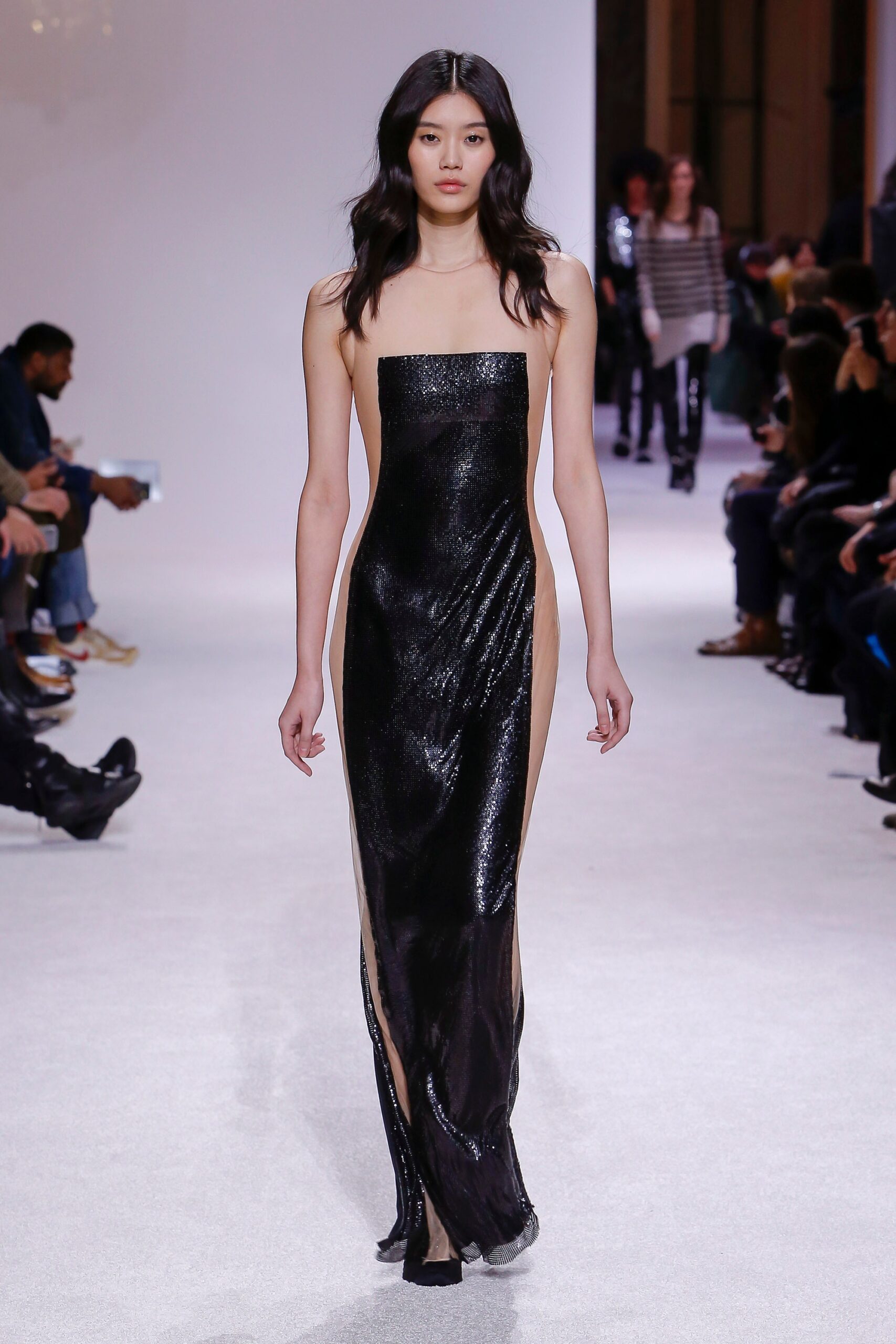 black silk sleeveless gown