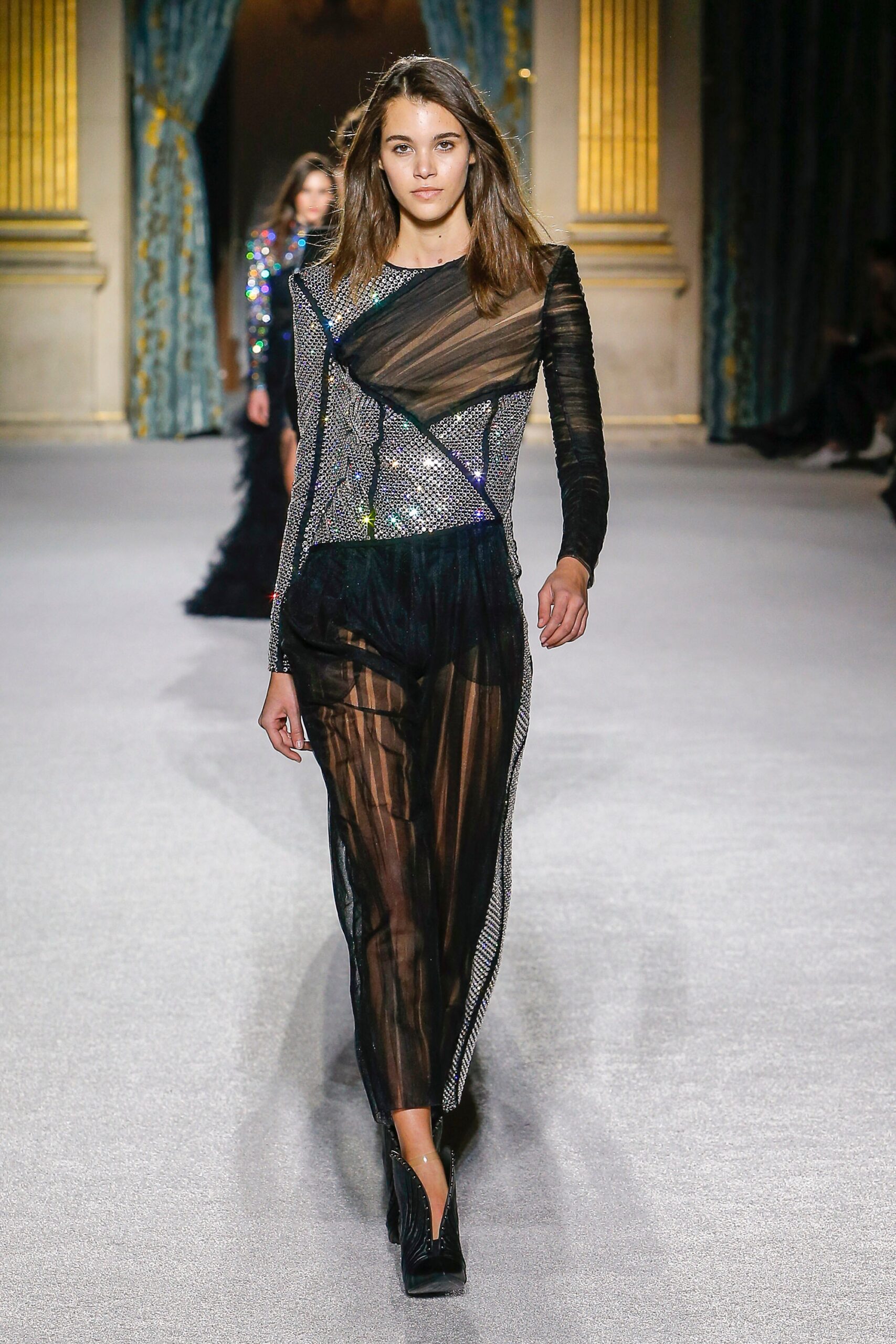 black mesh sequined jumpsuit