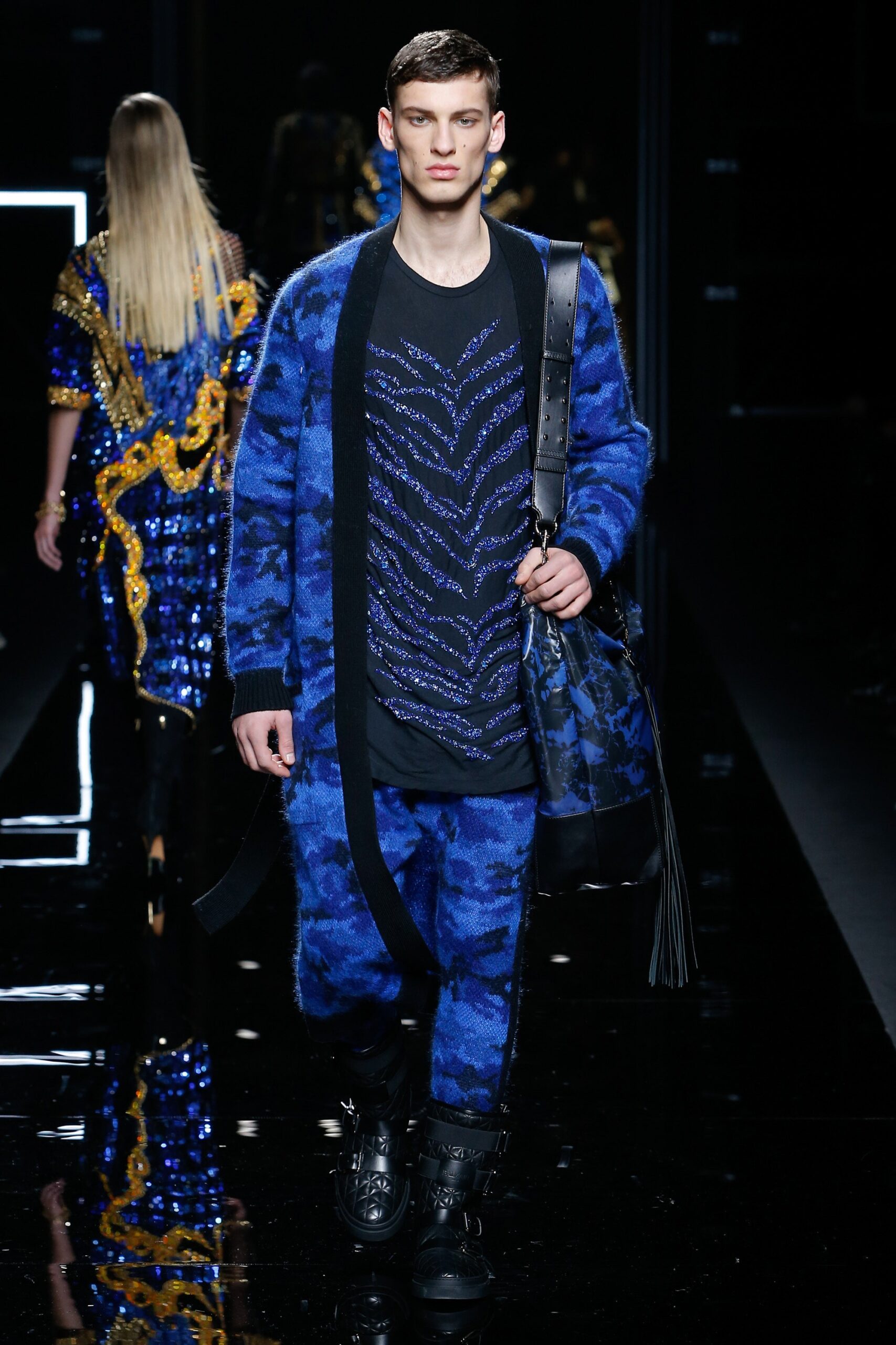 blue wool relaxed sweater and pants