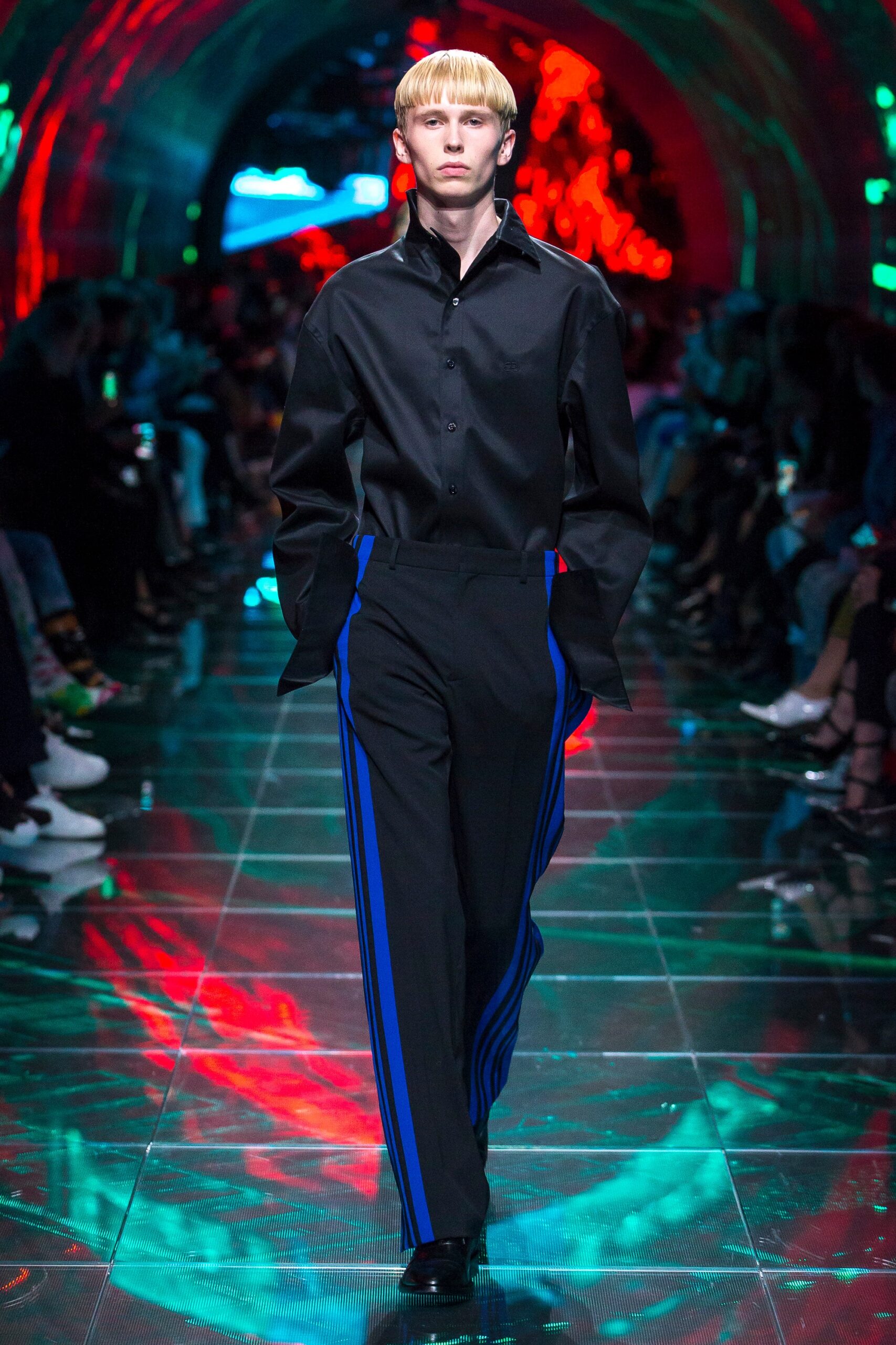 black fitted shirt and pants