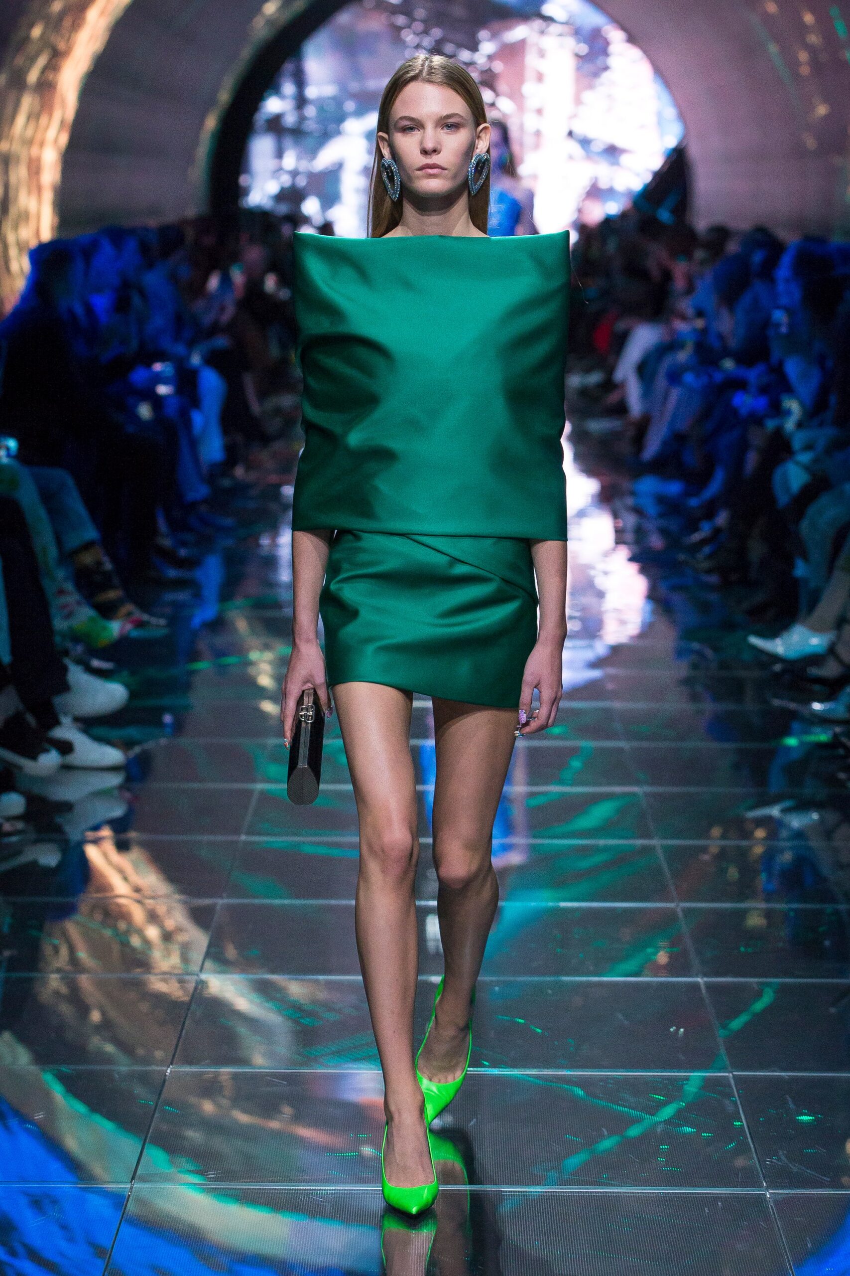 green silk fitted mini dress