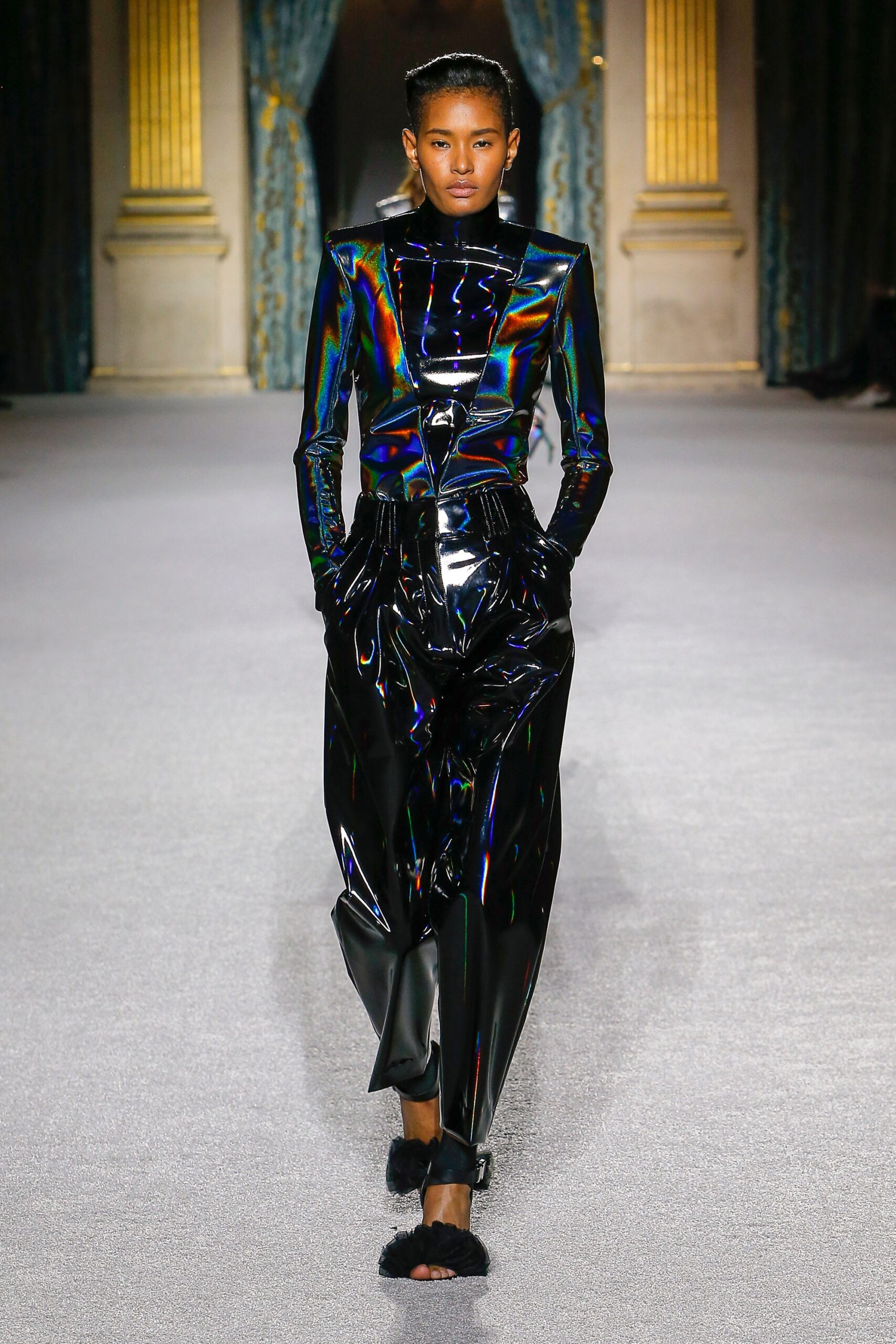 black vinyl fitted jumpsuit