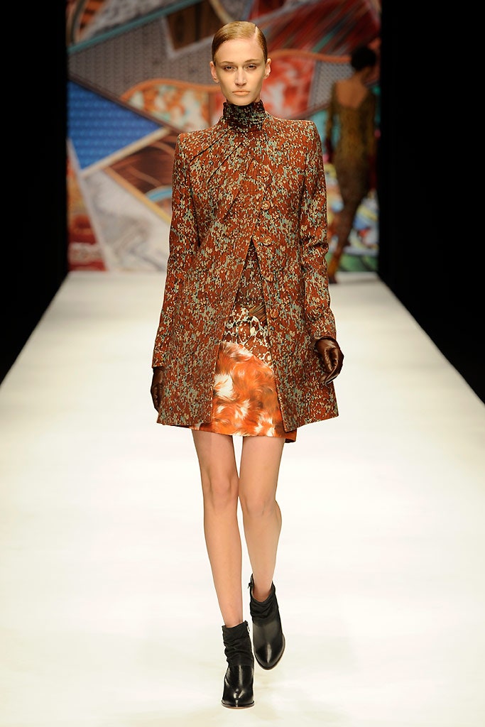 red silk fitted coat with mini skirt