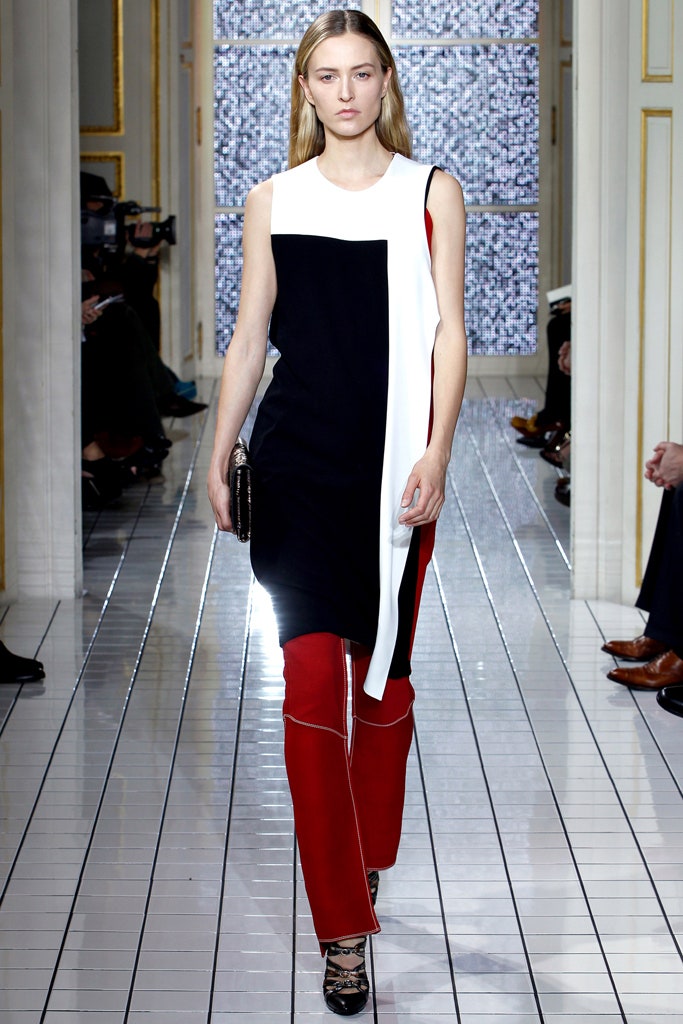 color-blocked midi dress with slim pants