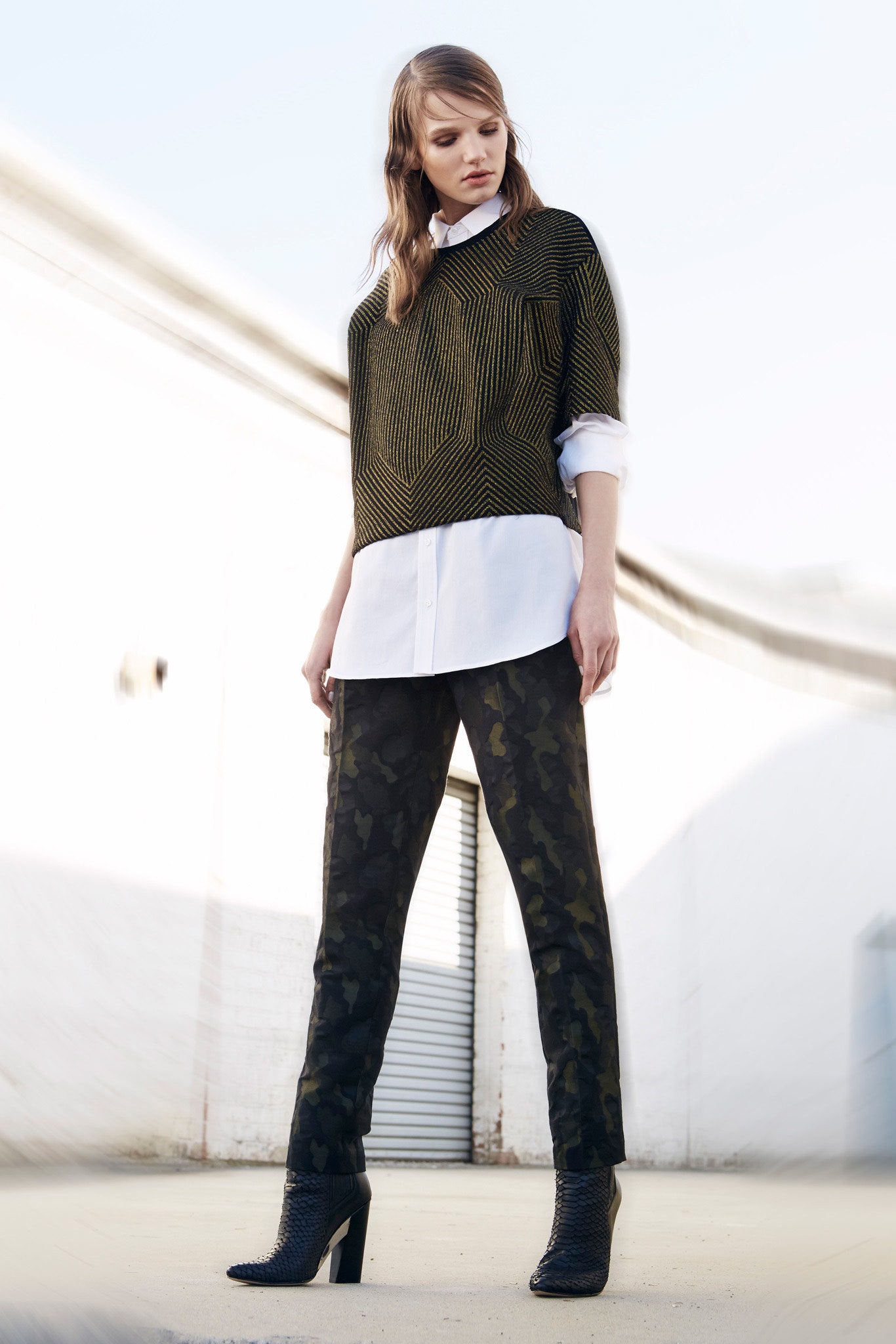 relaxed striped top with slim pants