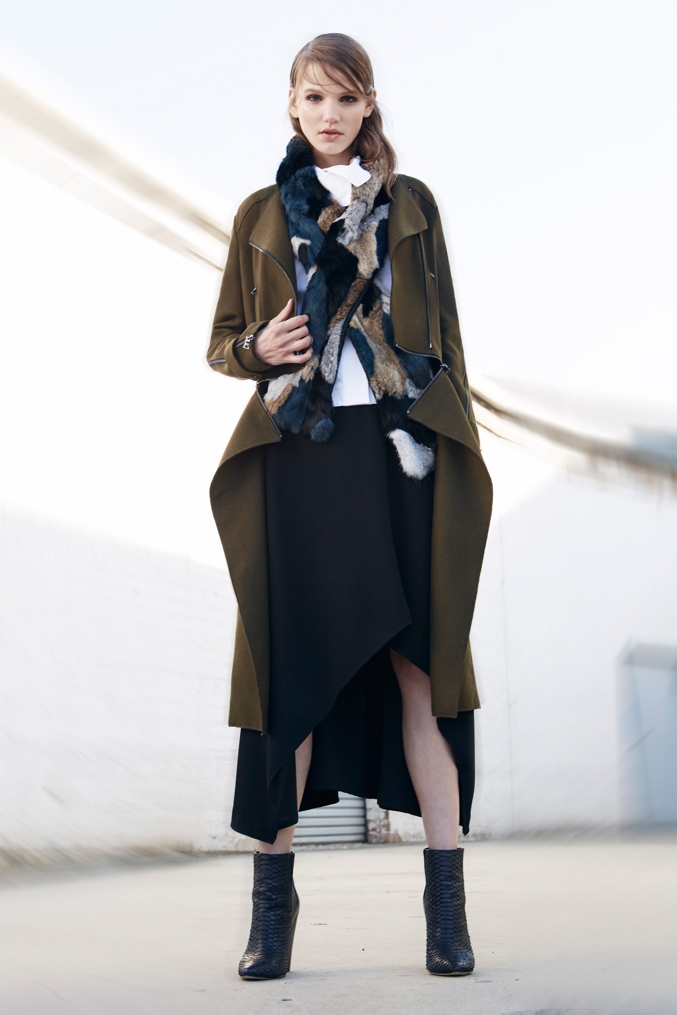 green wool asymmetric coat