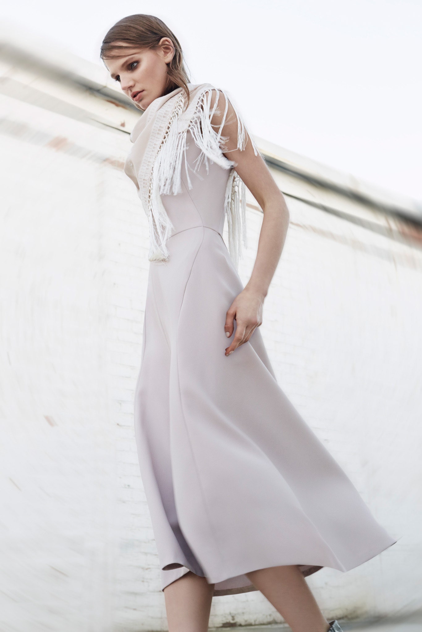 beige silk sleeveless dress