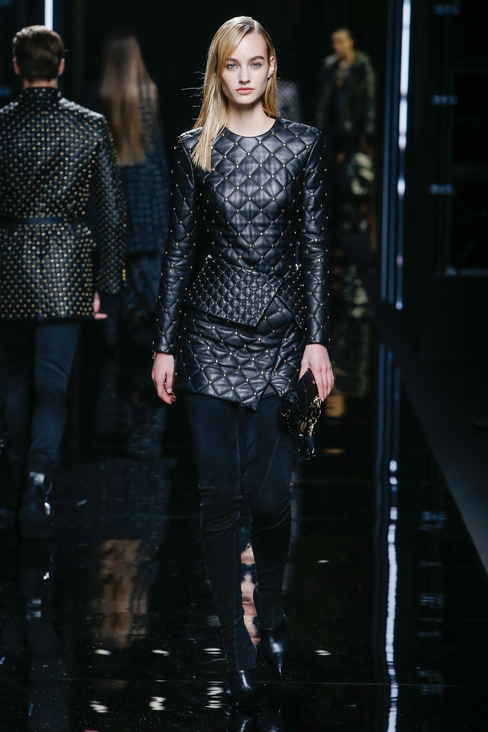 black leather quilted mini dress