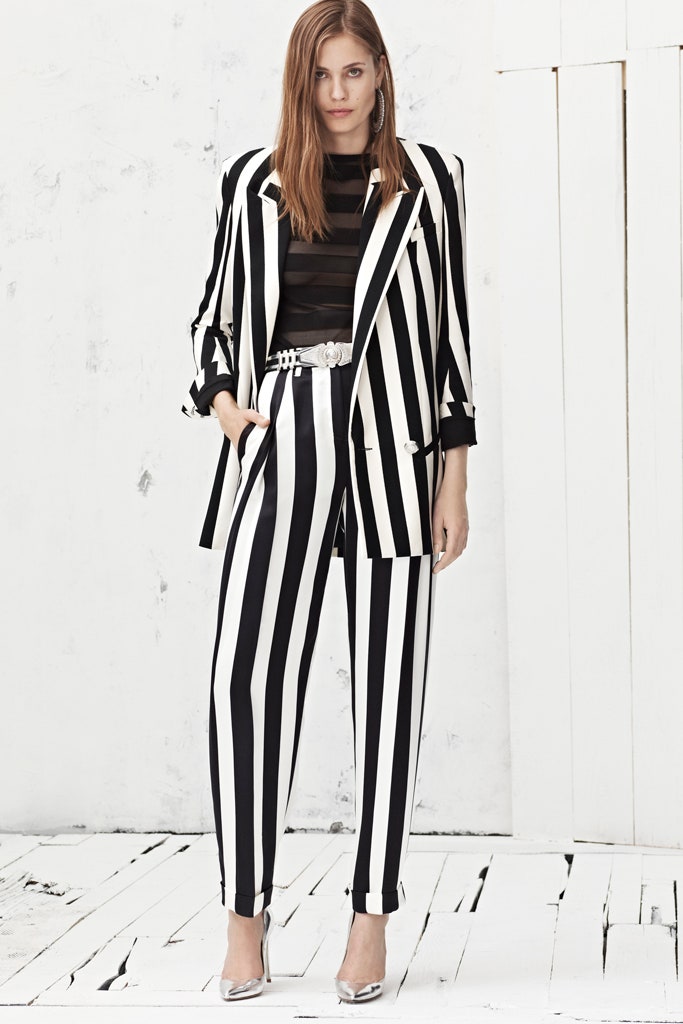 striped black and white blazer and pants