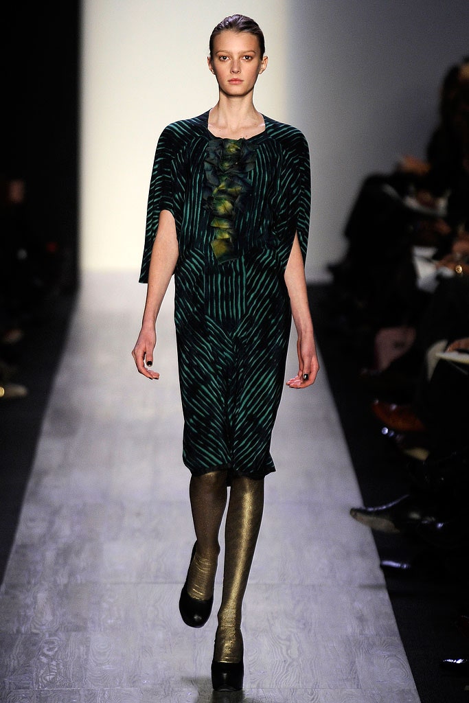 green and black printed midi dress