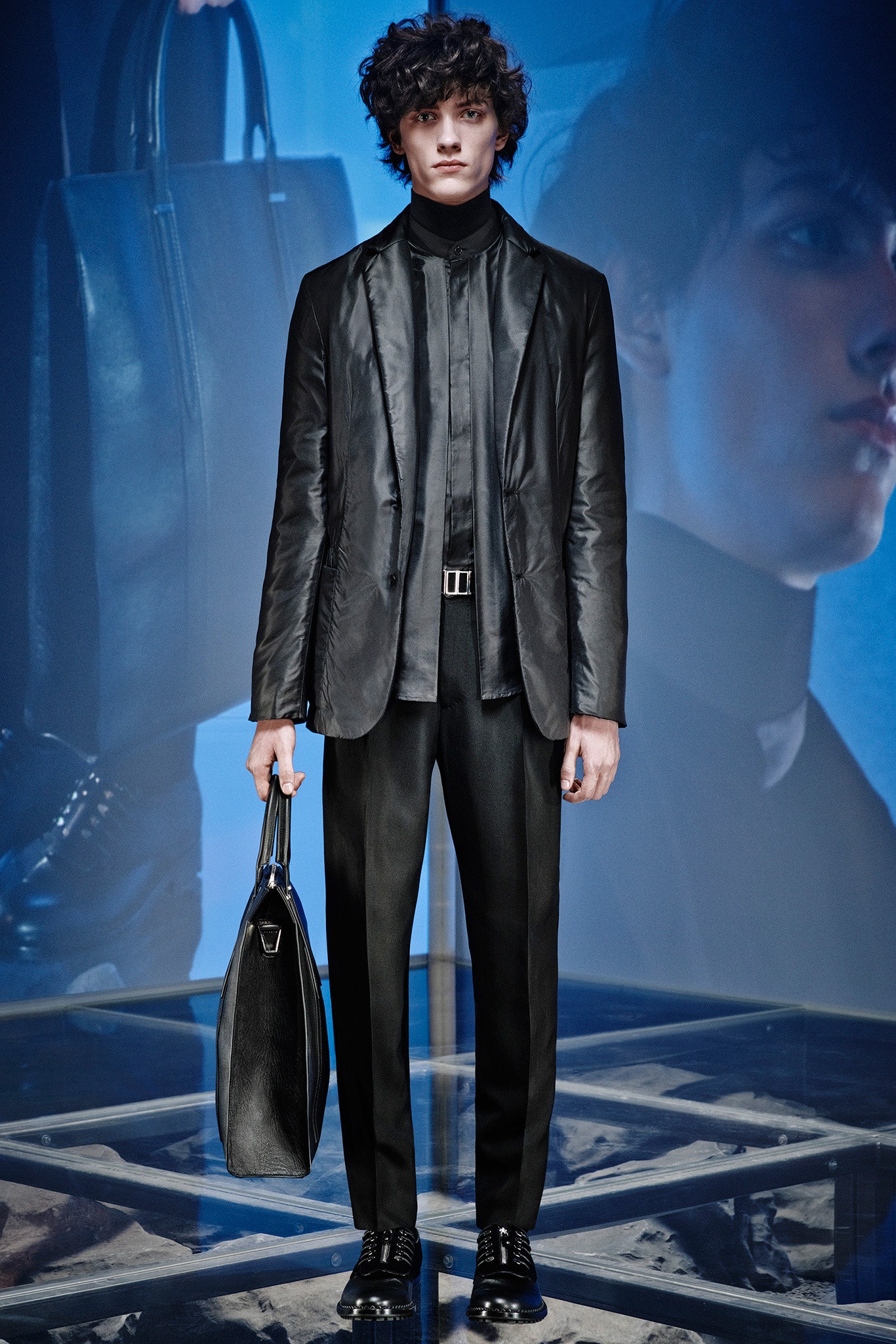 black tailored silk suit