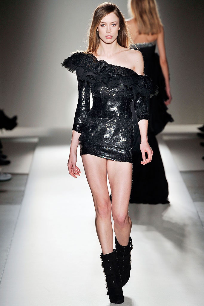 black sequin off-shoulder dress