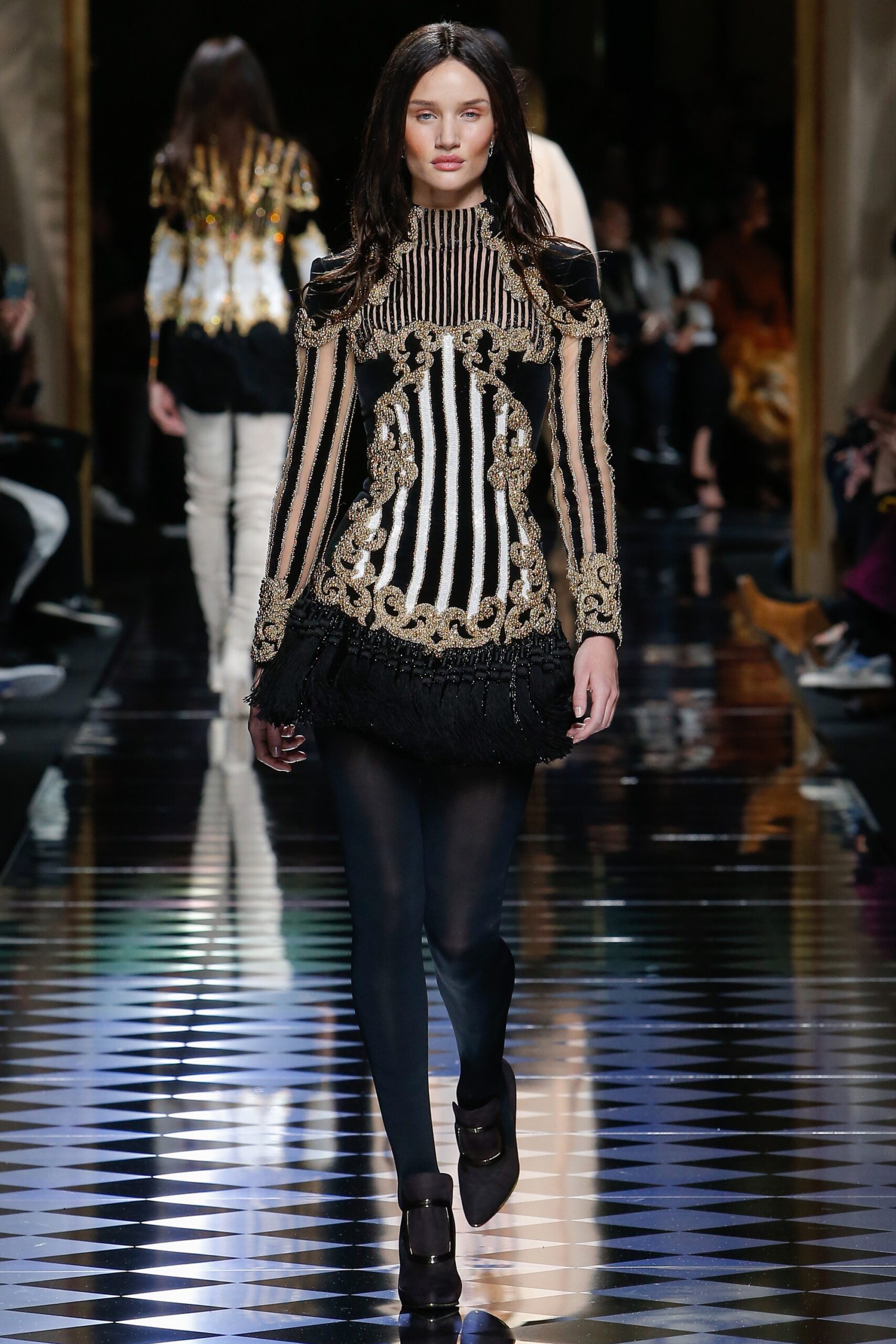 black and gold embroidered mini dress