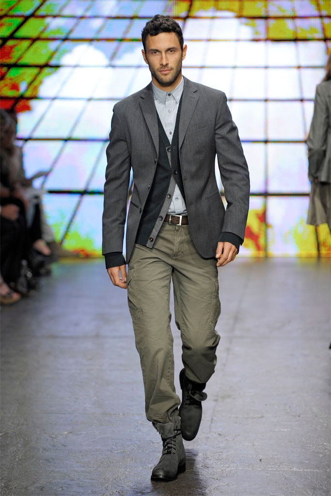 gray tailored blazer with black vest