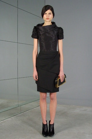 black fitted mini dress with pleats