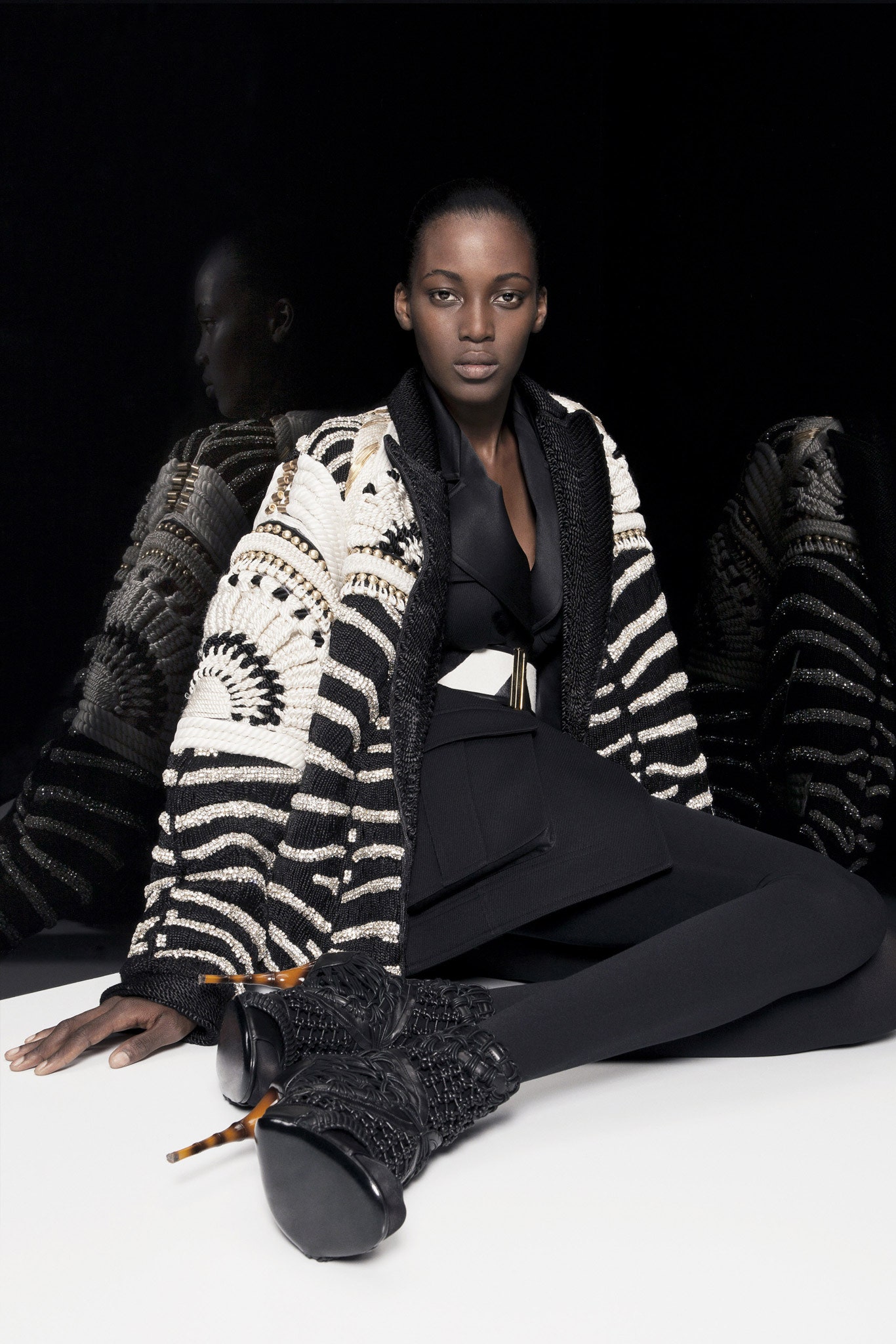 black and white layered coat