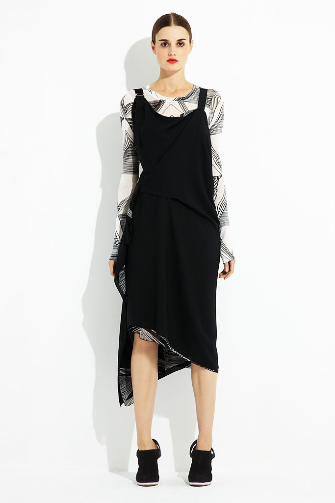 black midi dress with printed top