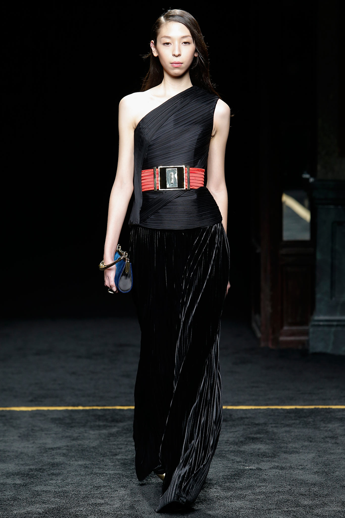 black silk pleated gown