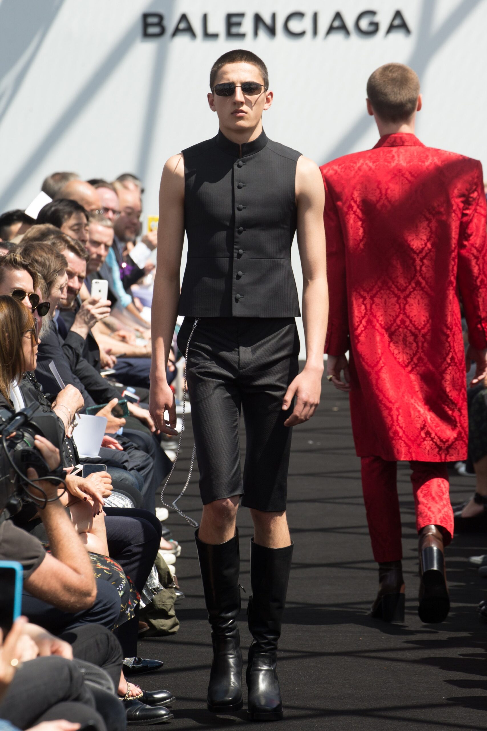 black fitted vest and shorts