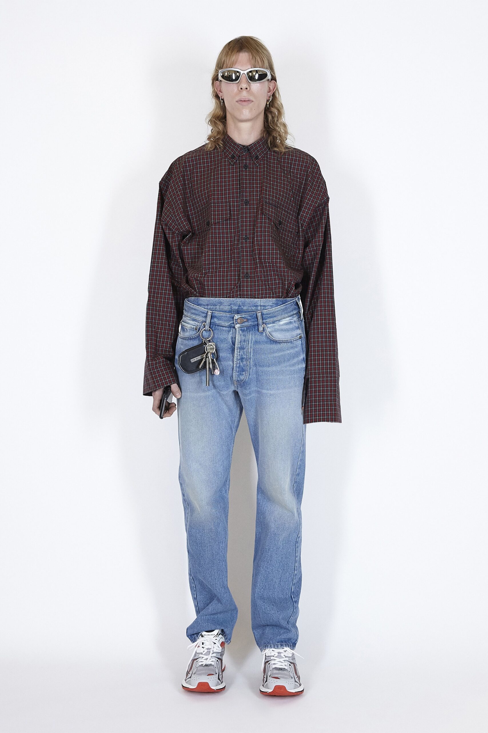 oversized checked shirt with jeans