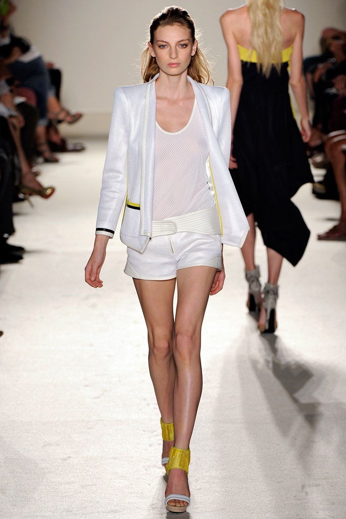 white tailored blazer and shorts