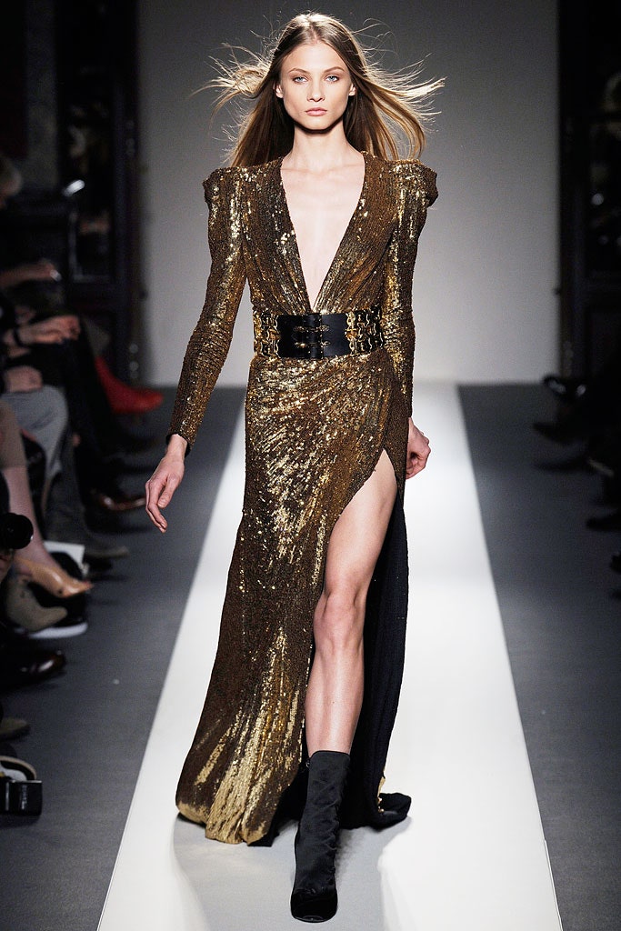 gold and black sequined gown