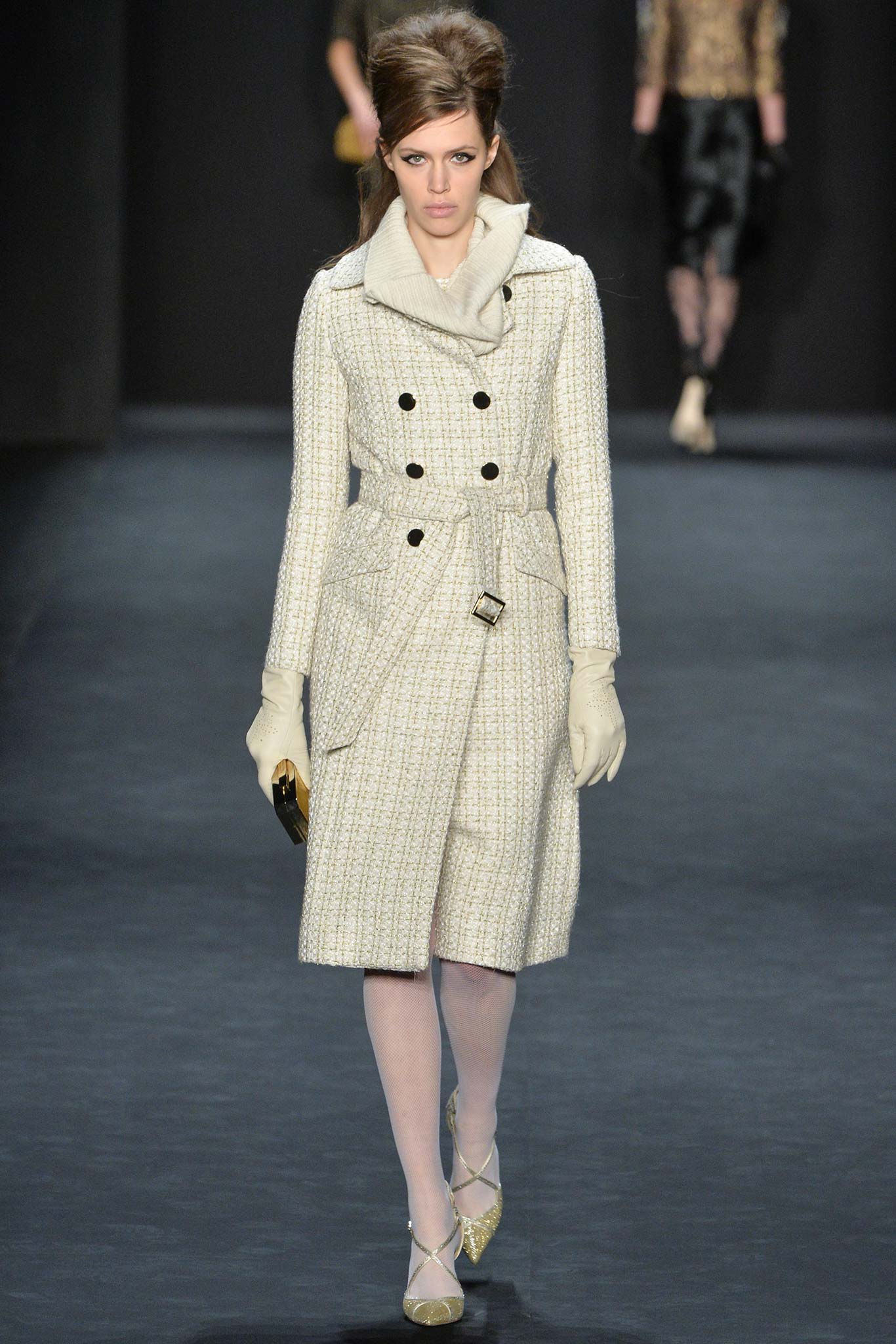 fitted white tweed coat