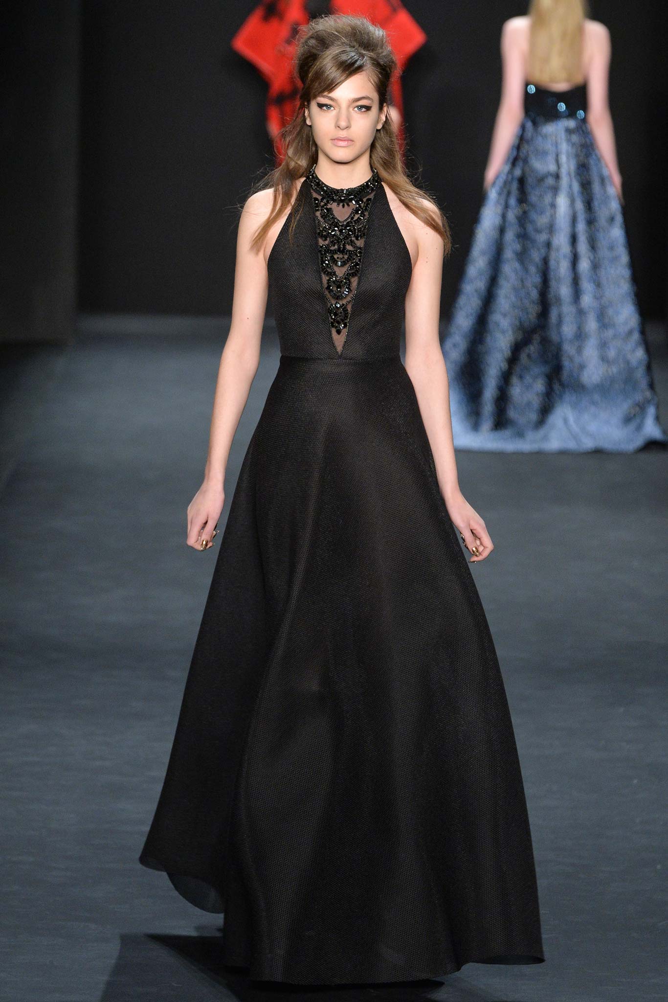 black silk sleeveless gown